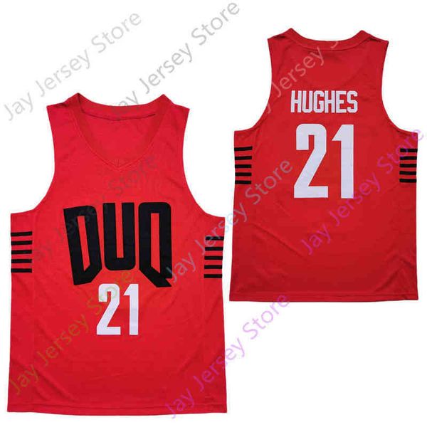 

ncaa 2022 duq new duquesne jerseys college 21 michael hughes basketball jersey red size youth adult, Black