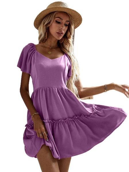 

sweetheart neck ruffle hem dress a8bo#, Black;gray