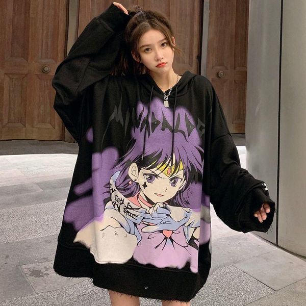 Kadın Hoodies Sweatshirts 2022 Kadın kazak harajuku hip hop yelkenli ay kapüşonlu büyük boyutlu karanlık kız punk gotik üst anime kapüşonlu spr