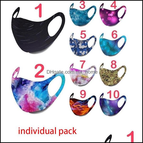 100Pcs Cielo stellato Maschere Galaxy Camouflage Pattern Cotton Face Mask Uomo Donna Cute Mouth Ear Loop regolabile Er Designer Drop Delivery 2021 H