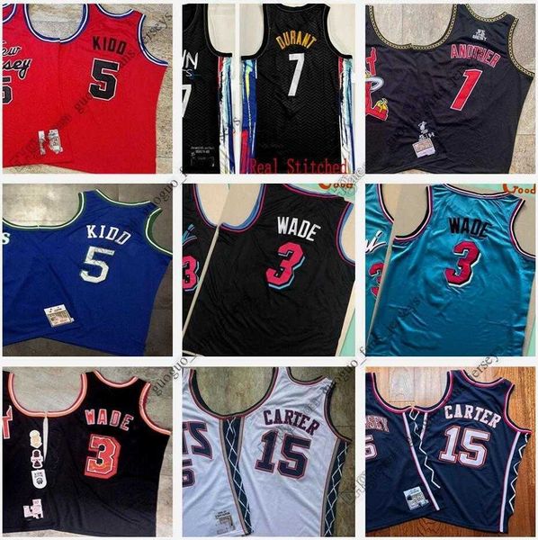 

authentic stitched retro mitchell and ness basketball jerseys jason dwyane kidd wade kevin kyrie durant irving vince james carter harden siz, Black;red