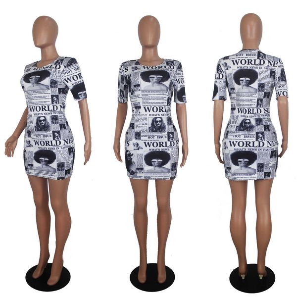 Mulher vestidos de jornal modelos casuais para mulheres imprimir vestido de manga curta moda maxi praia floral boêmio