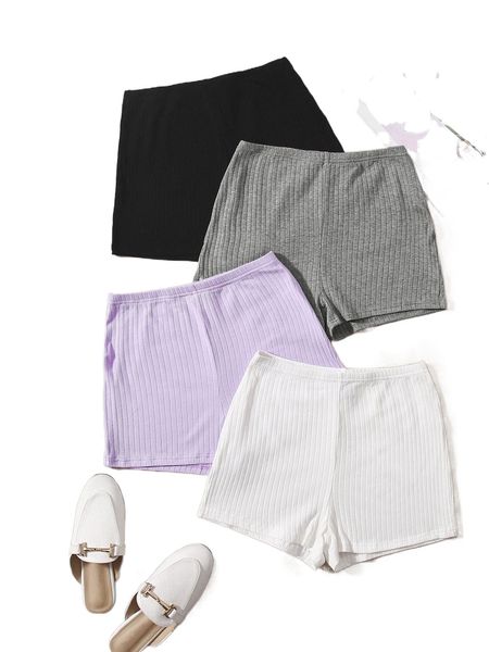 

4pcs rib-knit shorts w019#, White;black