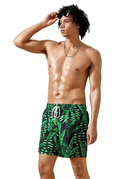 

men tropical print drawstring shorts e5wq#, White;black