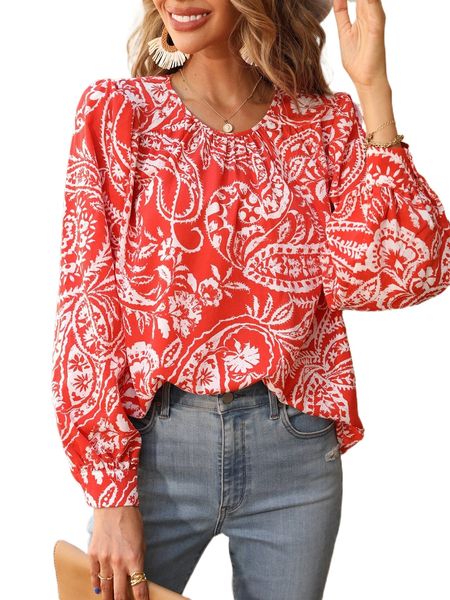 

paisley print lantern sleeve blouse z0vd#, White