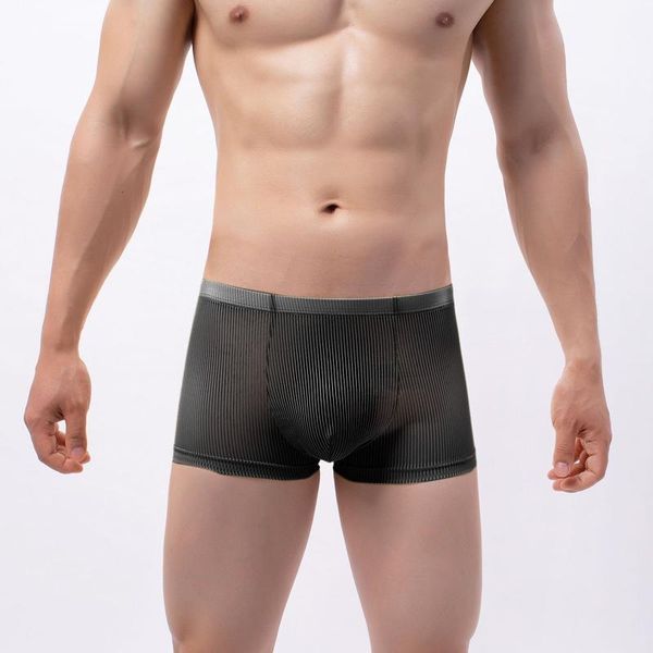 Cuecas masculinas cor sólida sexy respirável cintura baixa malha malha boxer briefs desempenho watchunderpants