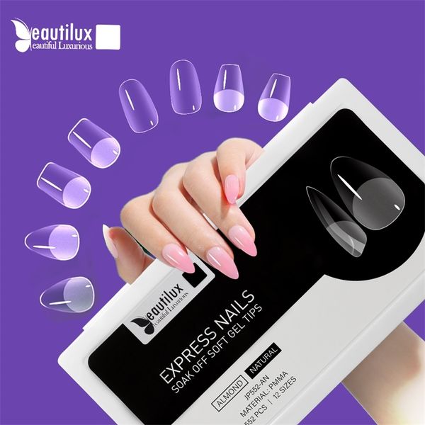 Beautilux Short False Nails Full Cover Matte Gel Tips Nail Art American Capsule Press on Coffin Almond Oval Fake Express Nails 220726