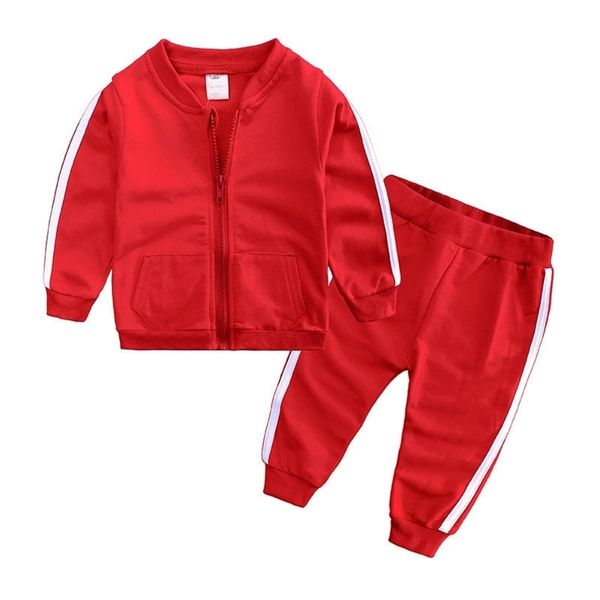 

autumn fashion baby girl clothes cotton stripe solid zipper jacketpants born toddler tracksuit baby boy clothing set lj201223, White