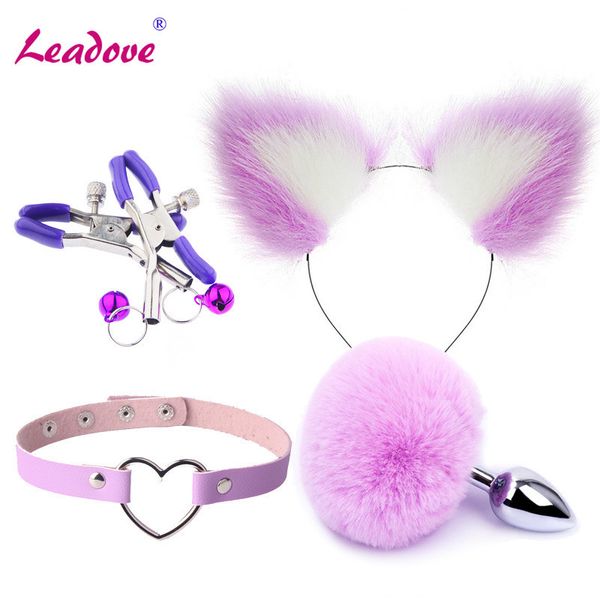 Jogos adultos brinquedos sexy para mulheres rabbit cauda silicone/metal plug plug gato orelhas