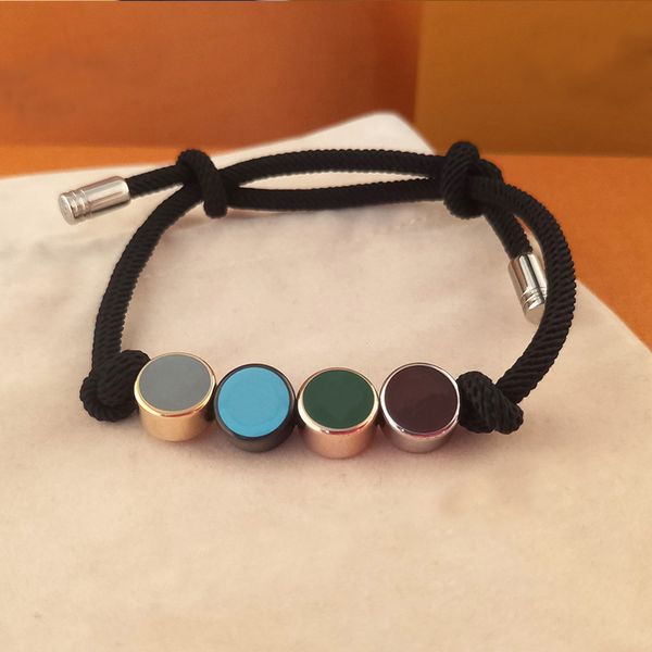 

2022 new chain v letter charm bracelet designer color enamel 4 circles adjustable men and women bracelets classic luxury jewelry gifts, Black