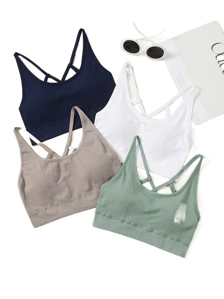 

4pcs high support seamless criss cross sports bra i8nv#, Gray