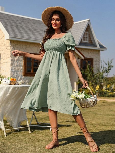 

puff sleeve shirred bodice dress t8hq#, Black;gray