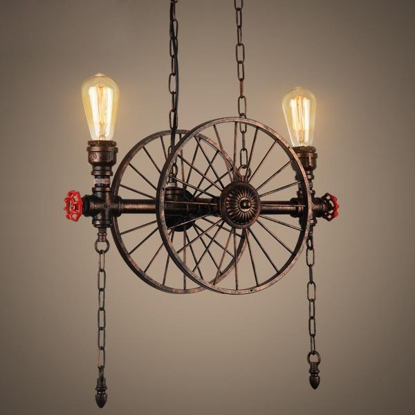 Lâmpadas pendentes Retro Chandelier Industrial Light Restaurant Room de jantar American Iron Wheel Droplight Tubul