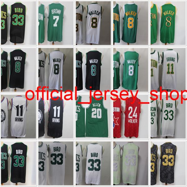 2021 NACC Maglie da basket Kemba 8 Walker Jersey Jaylen 7 Brown Bil 20 Allen 33 Bird 11 Irving Green White Black Stitched