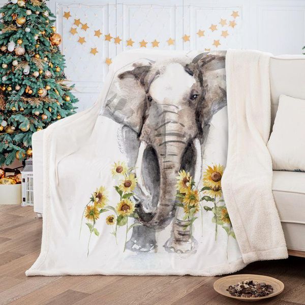 Coperte Boho Coperta con elefante per divano letto Inverno caldo morbido animale Bohemin copriletto in pile per bambini ragazze regalo per adulti