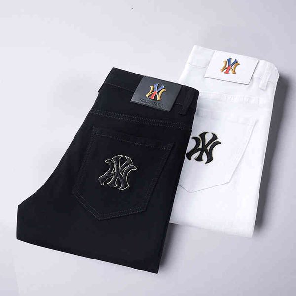 

men's jeans light luxury european fashion brand autumn and winter jeans men's slim straight elastic printing trend vgsp, Blue