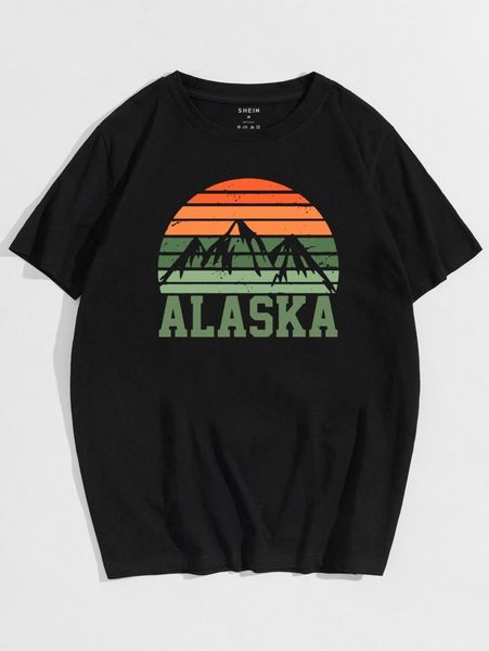 

men mountain & letter graphic tee f0sl#, White;black
