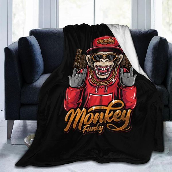 Cobertores Macaco de lã macio macio macio caráter com cadeia de ouro Sofá de inverno Throw 3 tamanho leve fino fino mecânico de flanela Blanketblanke