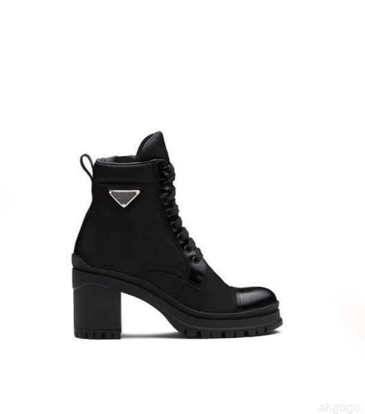

2023 luxury designer nylon laced booties women ankle boots brushed leather winter outdoor fashion biker boot australia sneakers size 35-41, Black