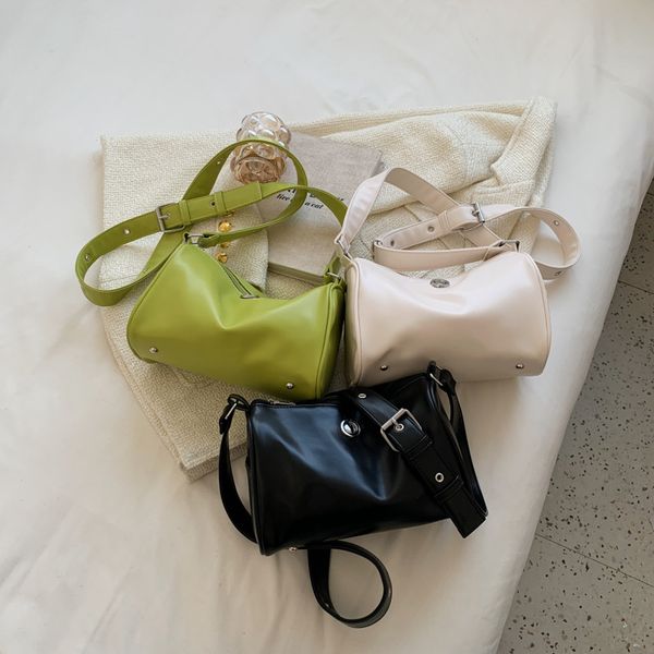 

dhl50pcs stuff sacks women pu soft plain barrel shaped crossbody bag mix color