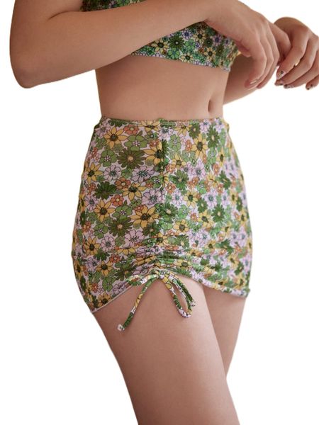 

romwe x goldendazeillustration floral print drawstring cover up w71p#, White;black