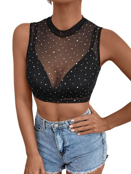 

p.olka d.ot mock neck .esh without bra f5u2#, White