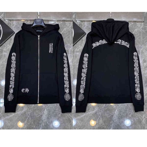 

men fashion classic hoodie designer luxury zipper brand ch sweatshirts horseshoe sanskrit cross print pullover hooded sweater coat shirt wom, Black