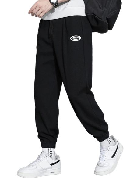 

men letter graphic patched drawstring waist sweatpants z2up#, Black