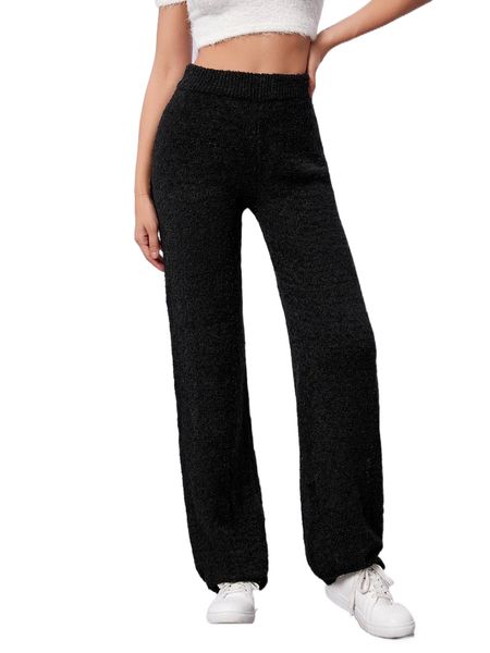 

solid high waist knit pants p3yy#, White;black