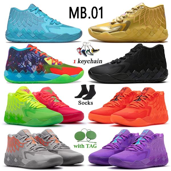 

athletic outdoor sport basketball shoes with socks 2022 lamelo ball mb.01 unc iridescent dreams not from here rock ridge black red blast gal
