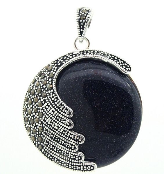 

fancy 925 silver natural blue sand jade marcasite pendant 35x35mm