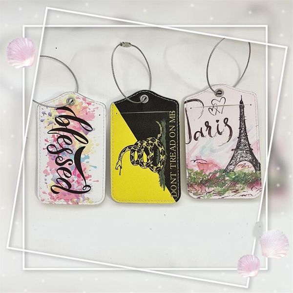 

dhl100pcs bag parts women pu cartoon prints travel luggage tag mix color, Black