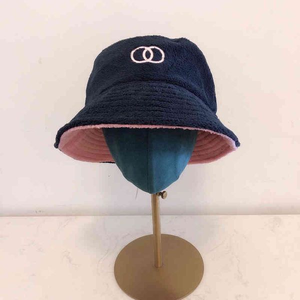 

cloches c family hat autumn and winter lamb wool counter net red same double-sided fisherman, Blue;gray