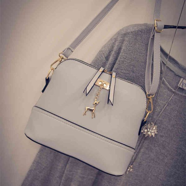 

new women shoulder bags simple fashion shell shape small messenger crossbody bag ladies deer pendant zipper handbags