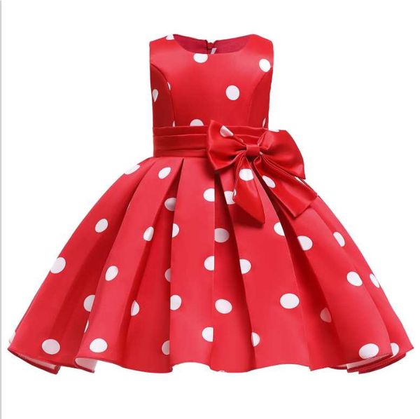 

baby girl classic retro dot print dress elegant red bow dress 2-10 years old children casual frock performance costume vestidos 2022 new, Red;yellow
