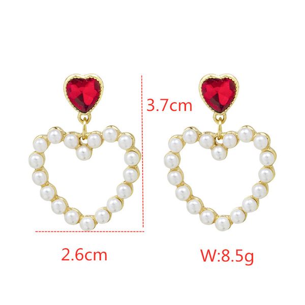 

korean style fashion metal sweet peach heart pearl dangle earrings personality temperament crystal female brincos luxury jewelry, Silver