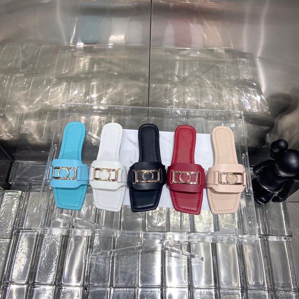 

2022 summer new sandals patent leather women's square head outer wear cool leather flat slippers metal buckle shoes, Black