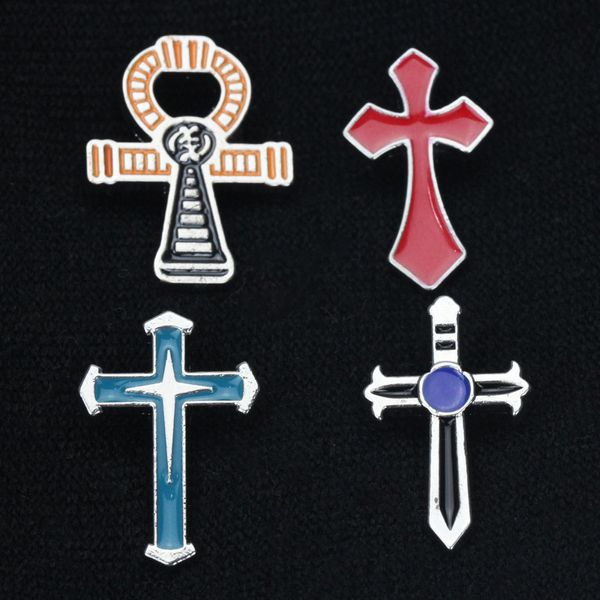 

european metal red blue oil painting cross brooches zinc alloy religion clothing buckle badges backpack sweater hat clothes lapel pin brooch, Gray