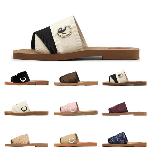 

luxurys designers women slippers woody flat mule in canvas summer rubber sandals beach sliders woven peep toe casual letter stylist shoes fa, Black