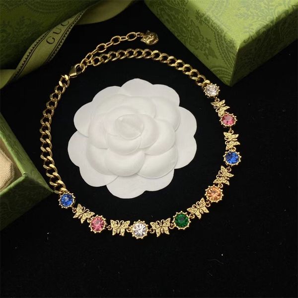 

2022 necklace inlaid with colorful diamond butterfly necklace female healthy brass neckchain, Black