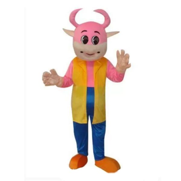 

2022 halloween pink cow mascot costume cartoon theme character christmas carnival adults birthday party fancy outfit, Red;yellow