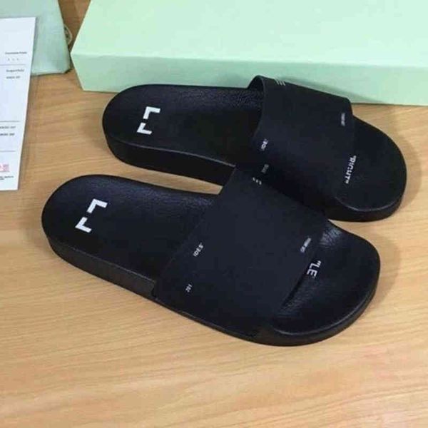 

offs luxury mens womens slippers home office summer sandals beach slide fashion brand slipper casual female shoes print stripes leather soli, Black
