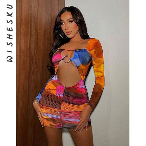 

print backless long sleeve bodycon mini dress women cut out ruched beach vacation outfits fall korean fashion 220507, Black;gray