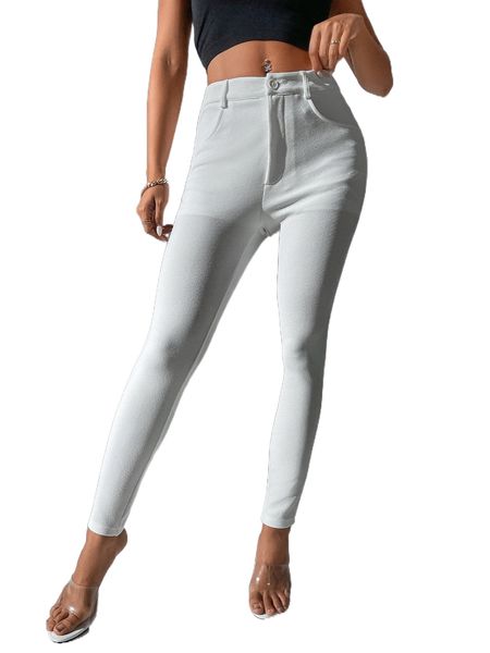 

petite zip fly skinny pants l10u#, Black;white
