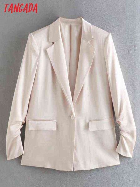

suit tangada women solid satin blazer female long sleeve elegant jacket ladies, White;black
