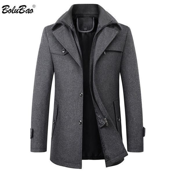 

bolubao winter brand men double collar wool blend coat men's casual long woolen coat business luxurious solid wool overcoat male 201127, Black