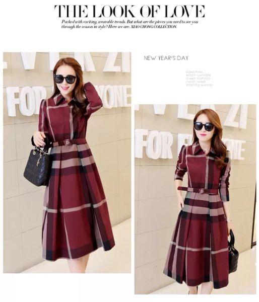 

womens spring and autumn 2022 new women's plaid dress long-sleeved a-shaped long autumn korean version of the slim dress, Black;gray