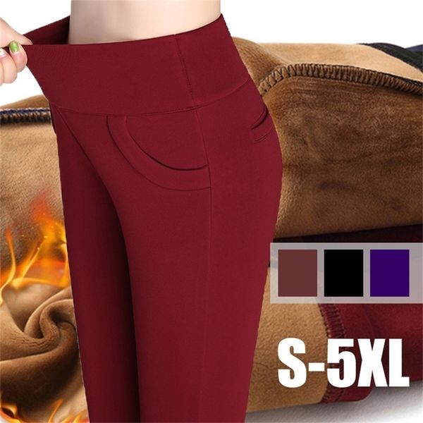 

big yards autumn winter new women stretch fleece female pencil slim skinny pants slim hip high elastic waist trousers 210412, Black;white
