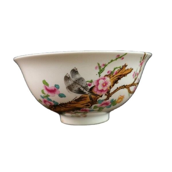 

chinese old porcelain pastel porcelain painted flower and bird pattern bowl, Silver