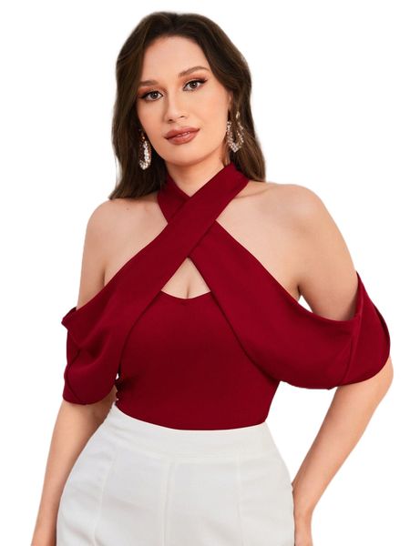 

cross wrap cold shoulder p4be#, White